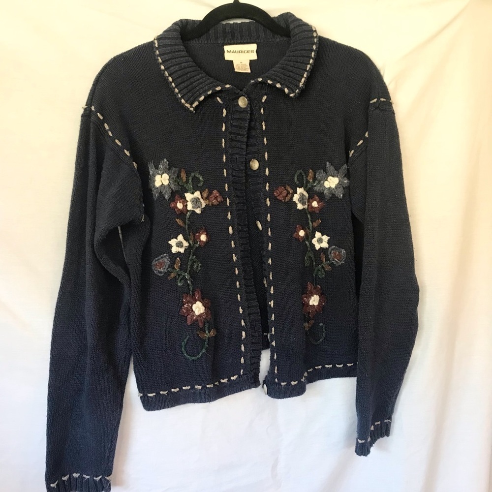 Maurices Knit Cardigan Sweater with Floral Decor Size Medium